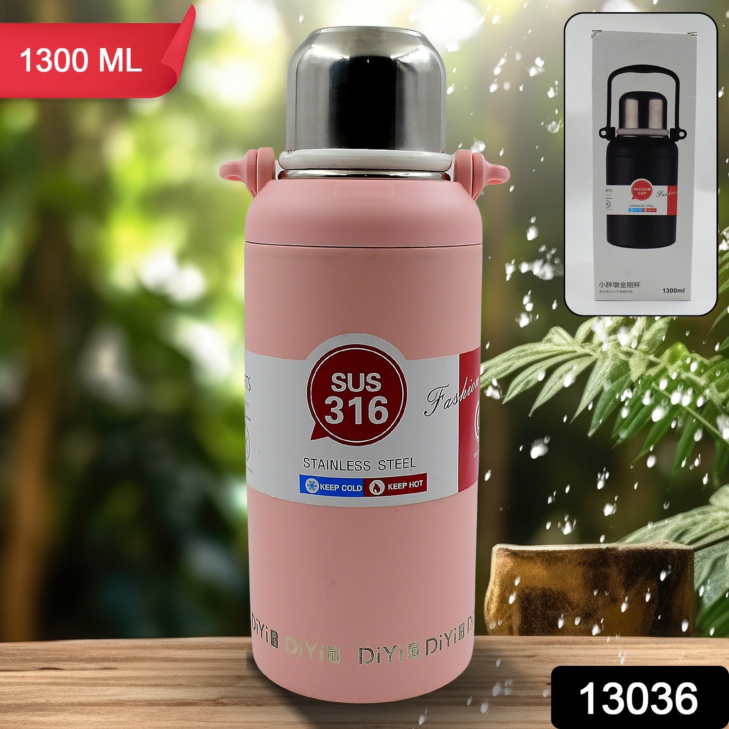 13036 Stainless Steel Tumblers 316 Stainless Steel Vacuum Insulated Cup Bottle Portable Travel Kettle Water Bottle With Handle Outdoor Large Capacity Sports Kettle Cups Bottle (1300 Ml) - Springkart 