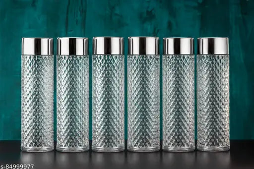 Round Diamond Steel Cap Transparent 6PCS Premium Water Fridge Bottles (Set Of 6) 1000ml Bottle 1000 ml Bottle