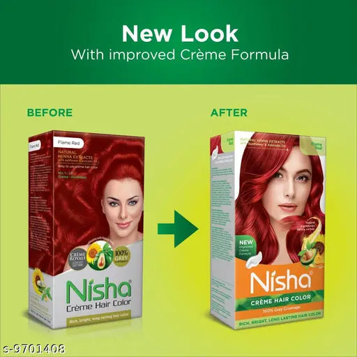 Nisha Cream Hair Color Rich Bright Long Lasting Hair Colouring For Ultra Soft Deep Shine 100% Grey Natural Herbs 150gm (Flame Red ,Pack of 1)