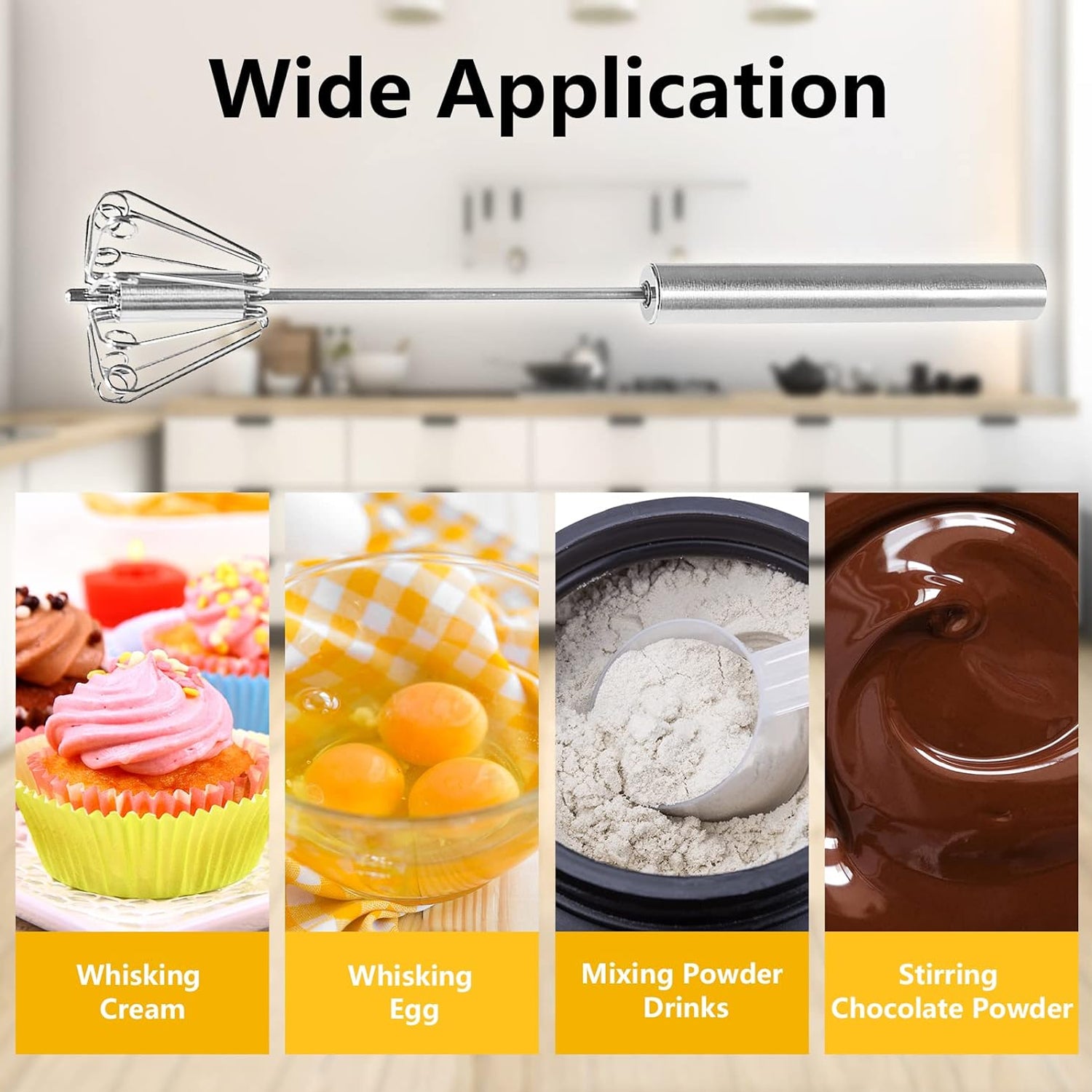 Big Stainless Steel Egg Whisk Hand Push Rotary Whisk Blender (1 Pc 35 Cm) - Springkart 