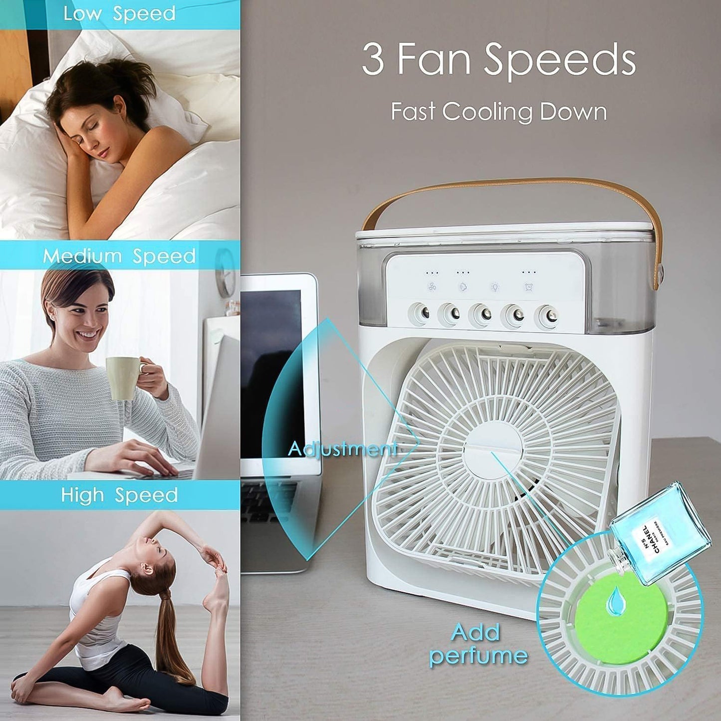 Portable Air Conditioner Fan 7 Color Changing Light (Big 1 Pc) - Springkart 