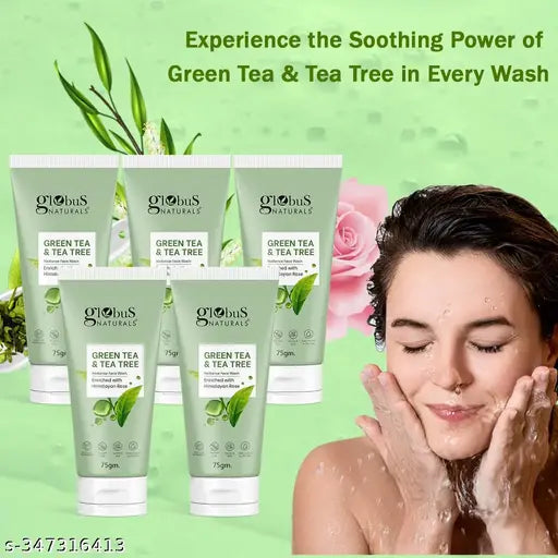 Green Tea & Tea Tree Radiance Face Wash, Enriched with  Rose, Ayurvedic Preparation, Paraben Free, Gentle & Mild, Suitable for Normal to Oily Skin, 75 gm (Pack of 5)