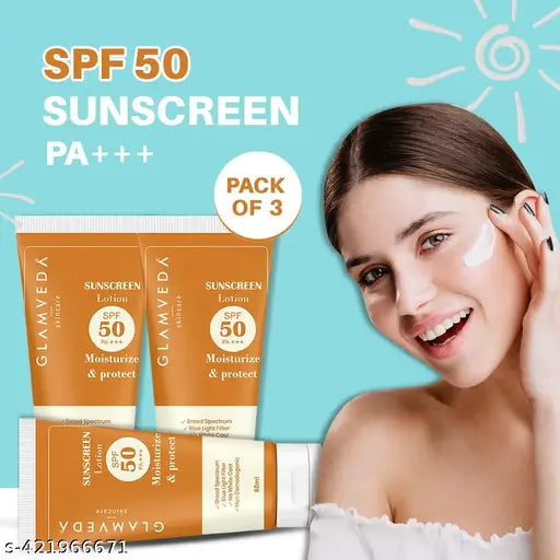 Glamveda Hybrid Sunscreen Lotion Spf 50 PA+++ | Moisturizing, Water and Sweat Resistant | Professional Ultra Soothing Sunscreen, Sun Screen Protector SPF 50, Sunscreen Lotion SPF 50 PA+++ for Glowing, Healthy, Nourished Skin, All Skin Types | Pack of 3 18