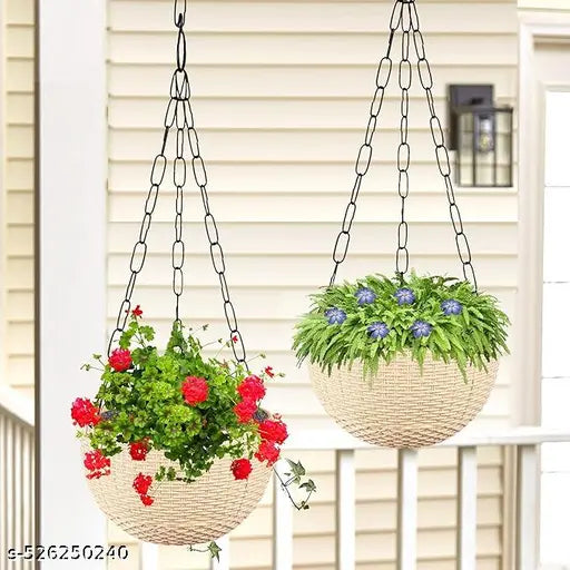 GREEN POT SHOP - Euro Hanging Planters - 2 Pcs (White) | Decorative Hanging Pots for House Plants | Hanging Pots for Home & Balcony Garden | Hooked Hanging Pots for Home Garden