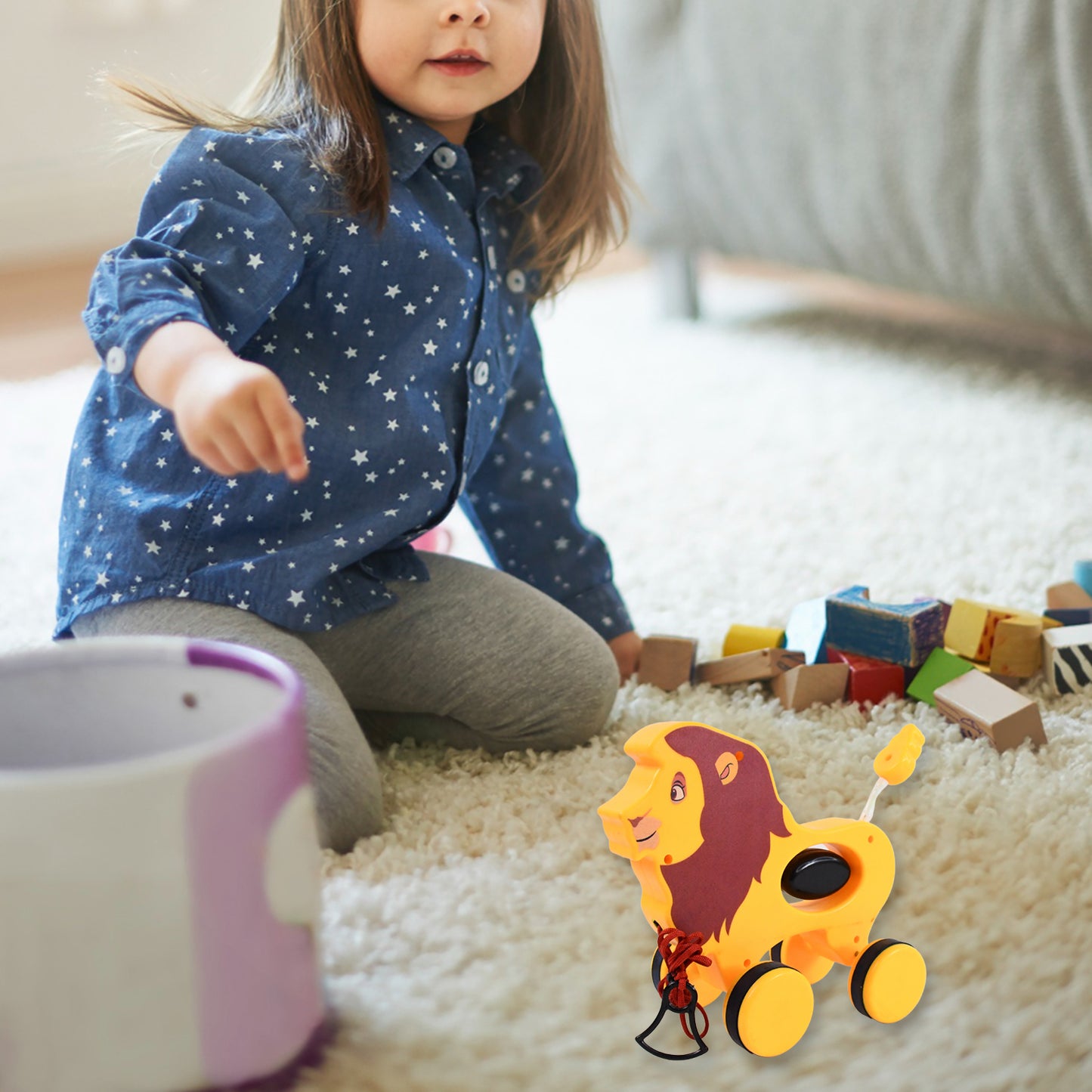Lion Pull Along Toy Baby Early Walking Pull Toy (1 Pc) - Springkart 