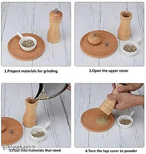 SEVATVA  6 inch Wooden Salt Pepper Spices Grinder for Kitchen Salt Pepper Set for Dining Table Salt Pepper Crusher Mill with Adjustable Grinder with Adjustable-Pack of 1