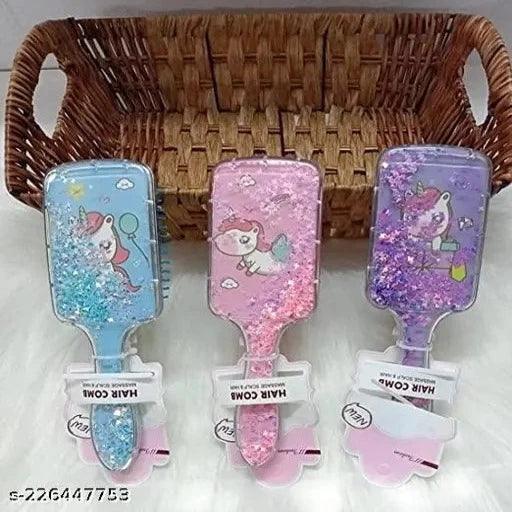 Pack of 4 Square Shaped Unicorn Glittery Hair brush for kids Girls - Springkart 