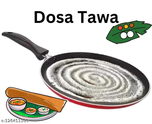 SHUBHCO Non-Stick Dosa Tawa Pan 30cm with Heat-Resistant Bakelite Handle and Free Silicone Brush – Aluminum Flat Tawa for Roti, Chapati, Crepes, and Pancakes – Gas Stove Compatible (Red)