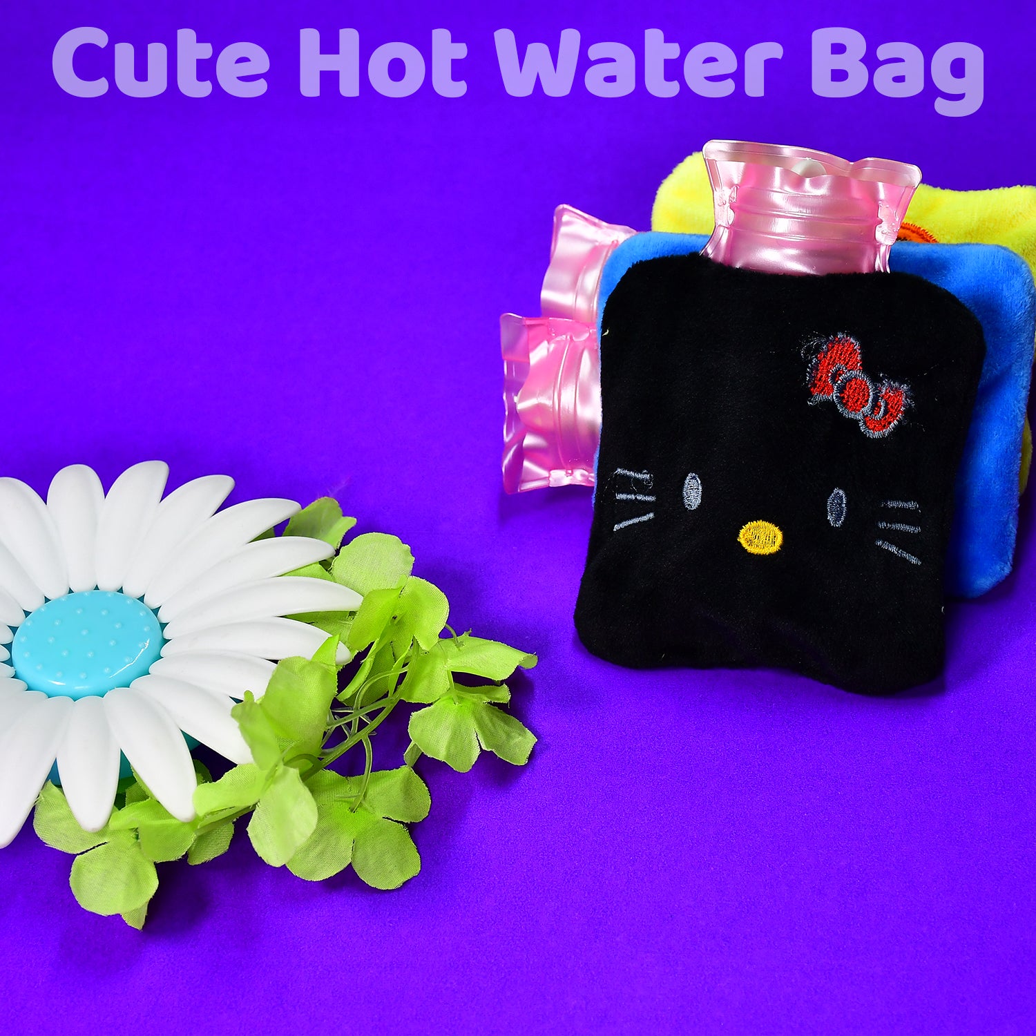 6513 Black Hello Kitty Small Hot Water Bag With Cover For Pain Relief Neck Shoulder Pain And Hand Feet Warmer Menstrual Cramps. - Springkart 