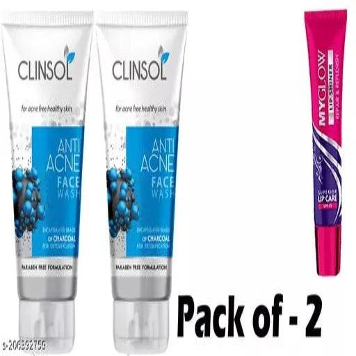 Clinsol Anti Acne Face wash + 1 Myglow Lip Shiner Free Pack of - 2 - Springkart 