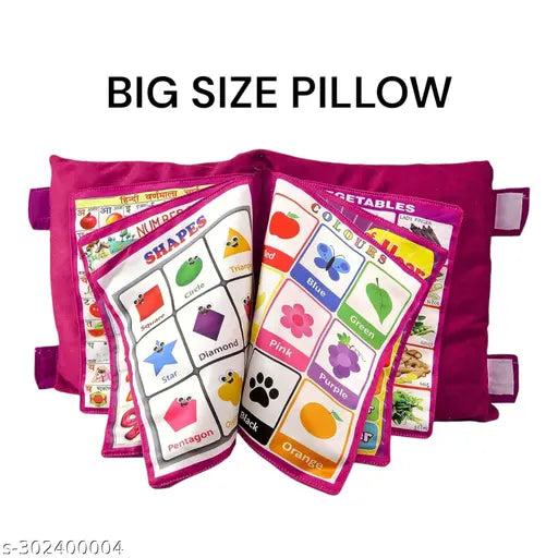 Soft Velvet Pillow Book with English and Hindi Alphabets, Numbers, Animals Names Learning (Pink)