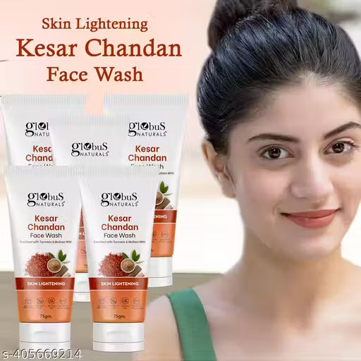 Globus Naturals Kesar Chandan Skin Lightening & Tan Removal Face wash All Skin Types, 75 gm (Pack of 5)