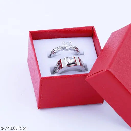 Diamond Stylish Wedding Engagement Valentine Gift Silver Plated Ring For Women And Men