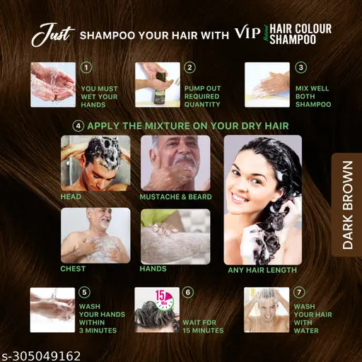 Natural Dark Brown Hair Colour Shampoo | 180 ml | Professional Salon Permanent Hair Color For Men and Women - Ammonia Free