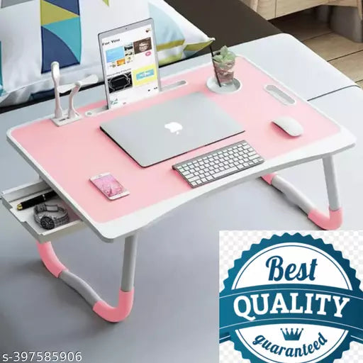 Foldable Wooden Mini Laptop Table for Bed, Study Table with Drawer, Tablet/Mobile Holder for Kids & Adults