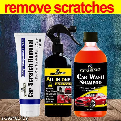 Chamkalo All In One (250ml) + Car Scratch Removal (100g) +Car Wash Shampoo (200ml) Car Polish Spray - Springkart 