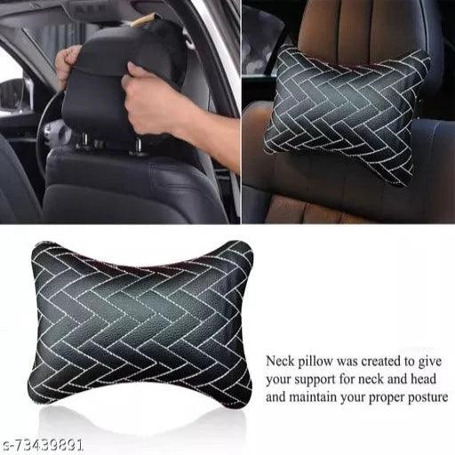 Aksmit Leatherite Car Neck Rest /Neck Pillow /Neck Cushion Zig-Zag Design, Car Neck Rest Cushion with Adjustable Strap For Honda CR-V (Black) - Springkart 