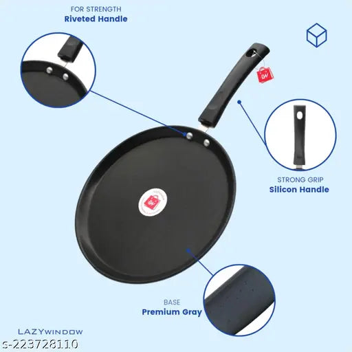 LAZYwindow Premium Quality Nonstick Tawa , 24 cm, Black-S0385