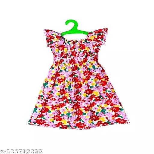 Trendy Fancy Designer White Multicolored baby Girls Cotton Floral Printed Frocks / Midi / Jabhla Dresses set for infant to kids (Combo Pack of 4) - Springkart 