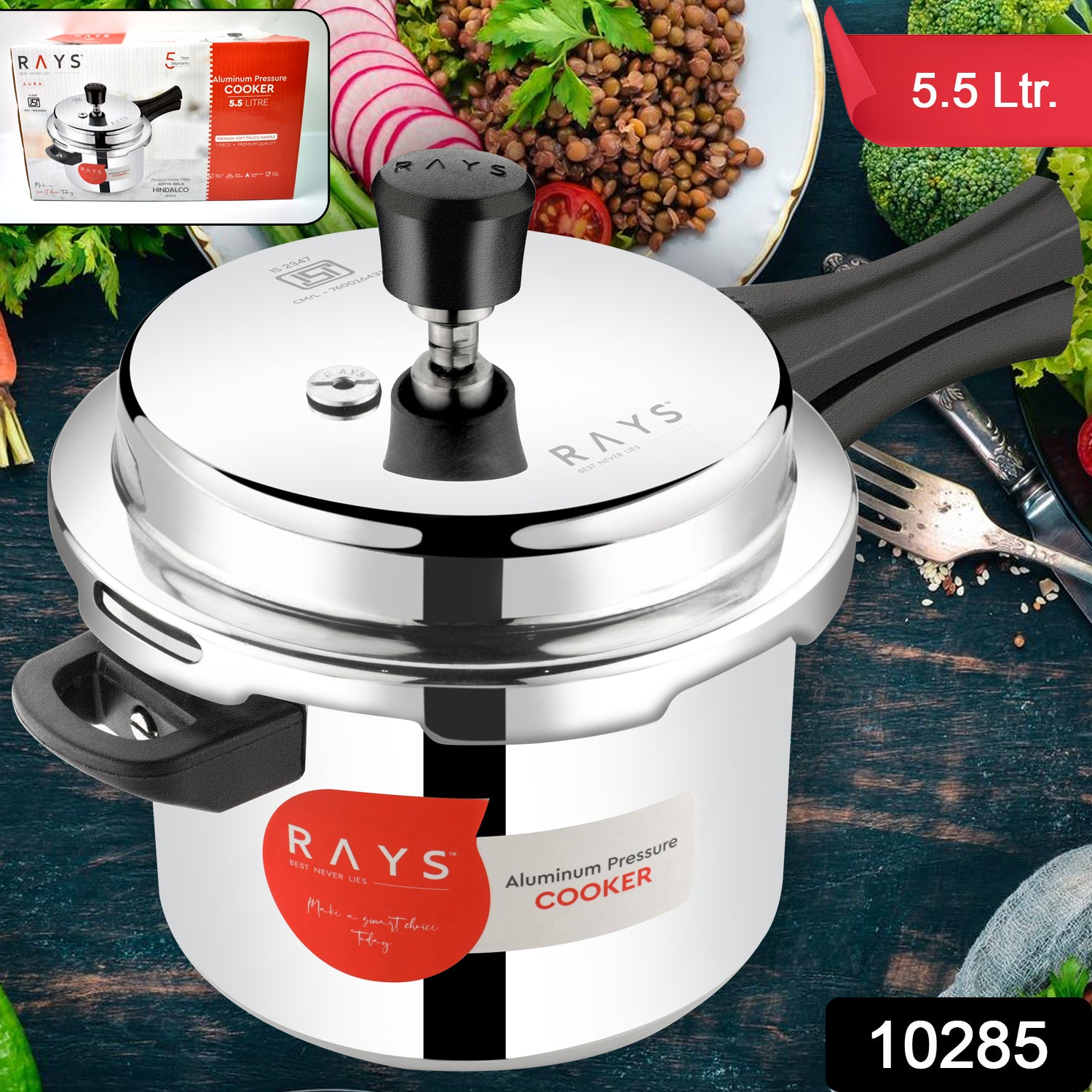 Aluminium Rays Aura Pressure Cookers With Outer Lid (5.5 Litres) - Springkart 