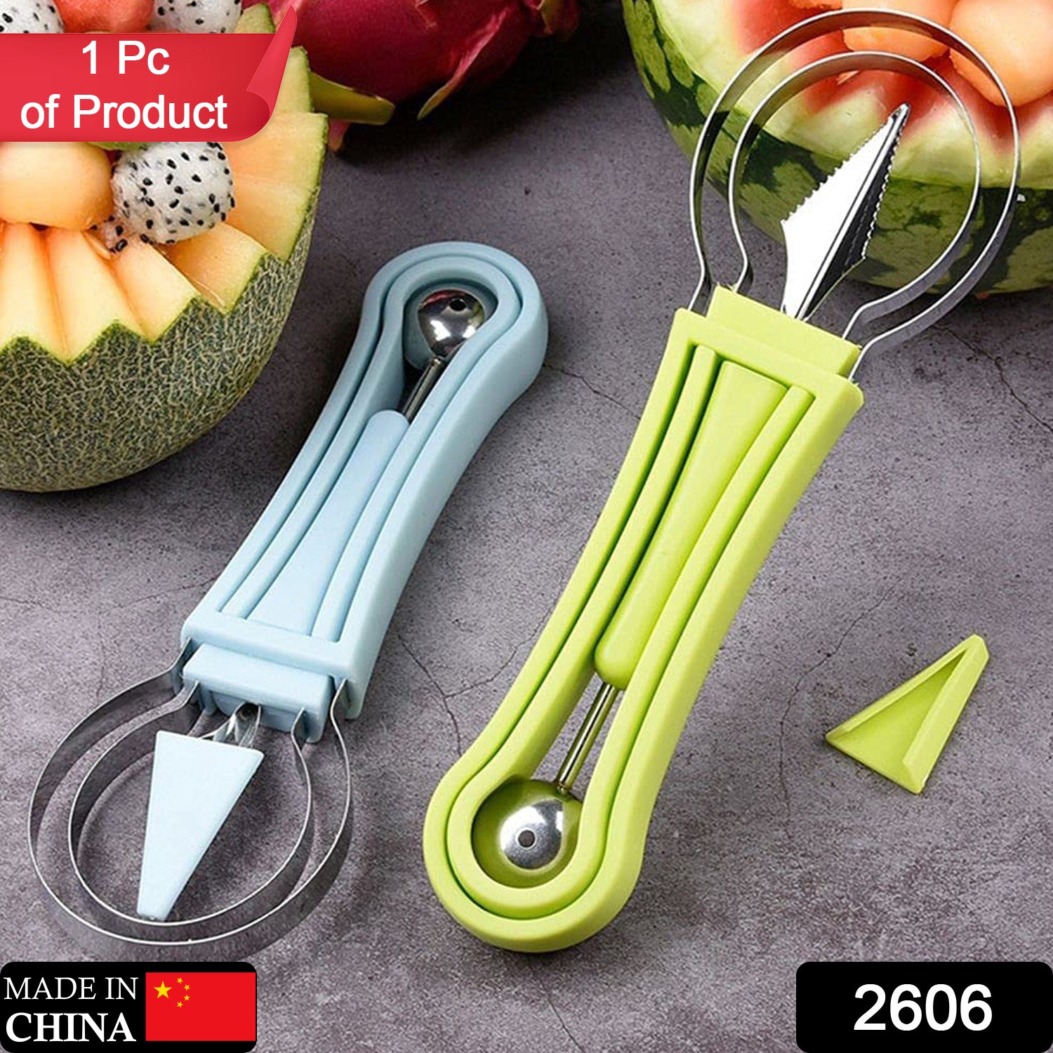 2606 4 In 1 Stainless Steel Melon Baller Seed Remover Sorbet Dessert Ball Spoon Fruit Digging Spoon Double Sided Fruit Scooper Watermelon Baller Scoop - Springkart 