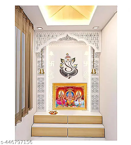 Laxmi Ganesh Saraswati with Golden Colour photo frame