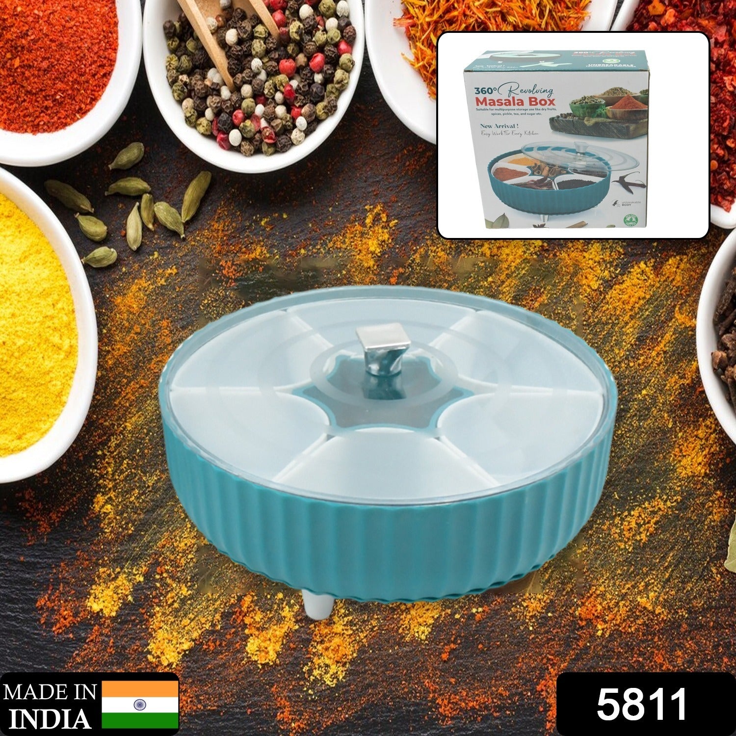 5811 360 Revolving Spice Box Dry Fruit Box Plastic 7 Compartment Box Suitable For Multipurpose Storage Use Like Dry Fruit Spices Pickle Tea Sugar Etc Kitchen Use - Springkart 