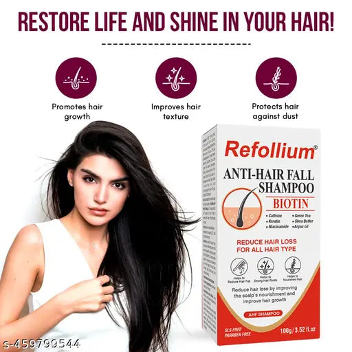 Refollium Biotin Anti Hair Fall Shampoo with Keratin, Caffeine, Argan Oil & Niacinamide (100 mlx2)
