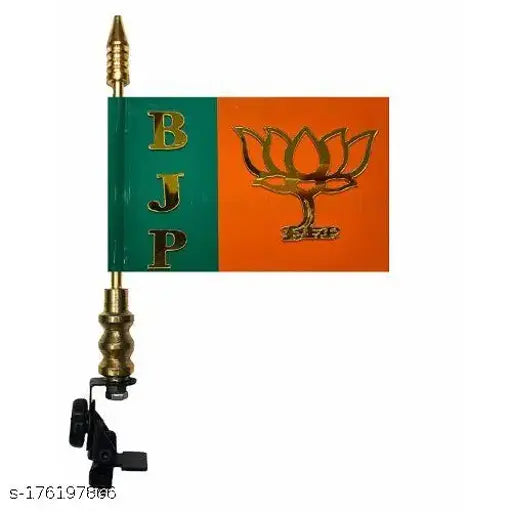 Trendy Flag Bharatiya Janata Party with Golden Metal Rod Suitable for All Car Models