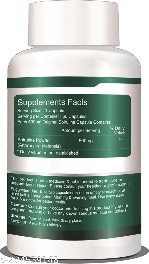 Healthy herbs Spriulina Capsule 100% Orgainc with 64% protein (Superfood) - For Men & Women - Springkart 