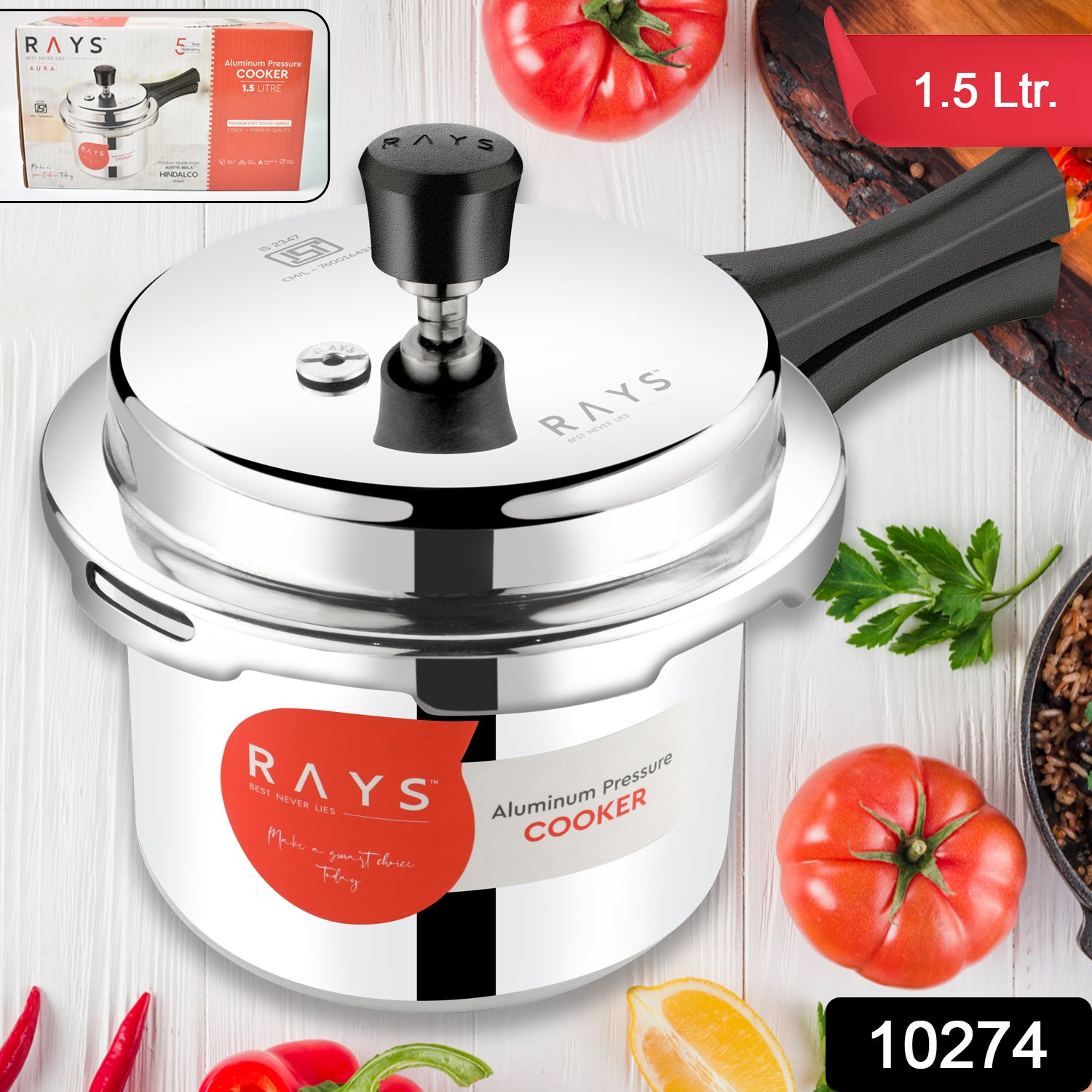 Aluminium Rays Aura Pressure Cookers With Outer Lid (1.5 Litres) - Springkart 