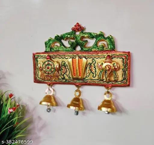 Tirupati wall Hanging Shankh Chakra Namah Showpiece - 15 cm (Metal, Multicolor)