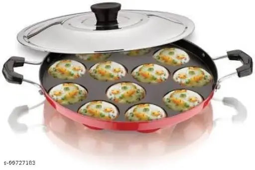 Nice Appam 12 Cavities Non Stick Appam Patra with Lid and Side Handle/ kulipaniyaram pan nonstick/ appe/ aapee ka sacha/ panniyaram kadai/ Paniyarrakal/Paniyaram/Appam Pan/Appam Maker/Pan Cake/guntapongadalu pan/appam kadai/Ponganal Maker/idali Maker/idli