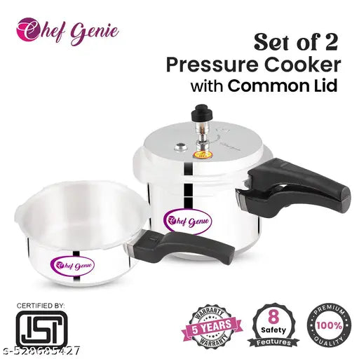 Set of 2|Silver 2 L, 3 L Outer Lid Pressure Cooker  (Aluminium)
