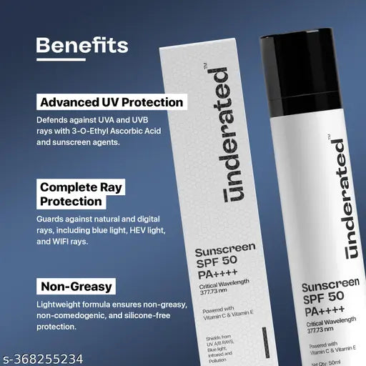 UNDERATED Sunscreen SPF 50 PA++++ Powered With Vitamin C & Vitamin E| 50g - Springkart 