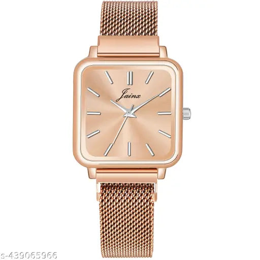 Jainx Square Rose Gold Mesh Chain Analog Wrist Watch for Women - JW8605