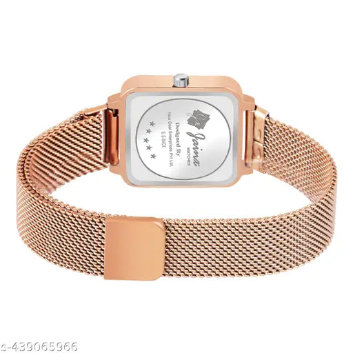 Jainx Square Rose Gold Mesh Chain Analog Wrist Watch for Women - JW8605