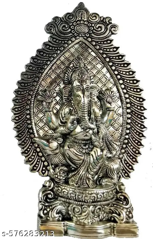 White Metal Silver Plated Ganesha Showpiece - 27 Cm (Aluminium)