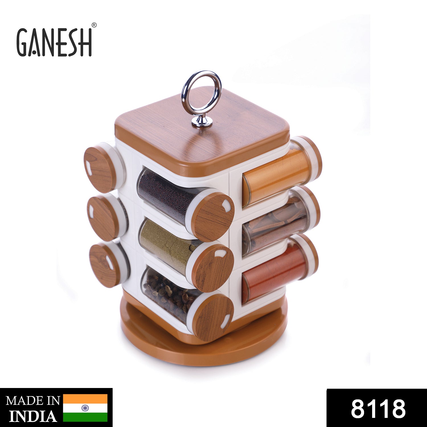 8118 Ganesh 12-jar Revolving Spice Rack Masala Box - Springkart 