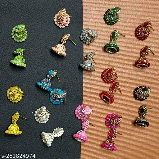 Combo of 12 Pair Colorful Small Jhumki Earrings