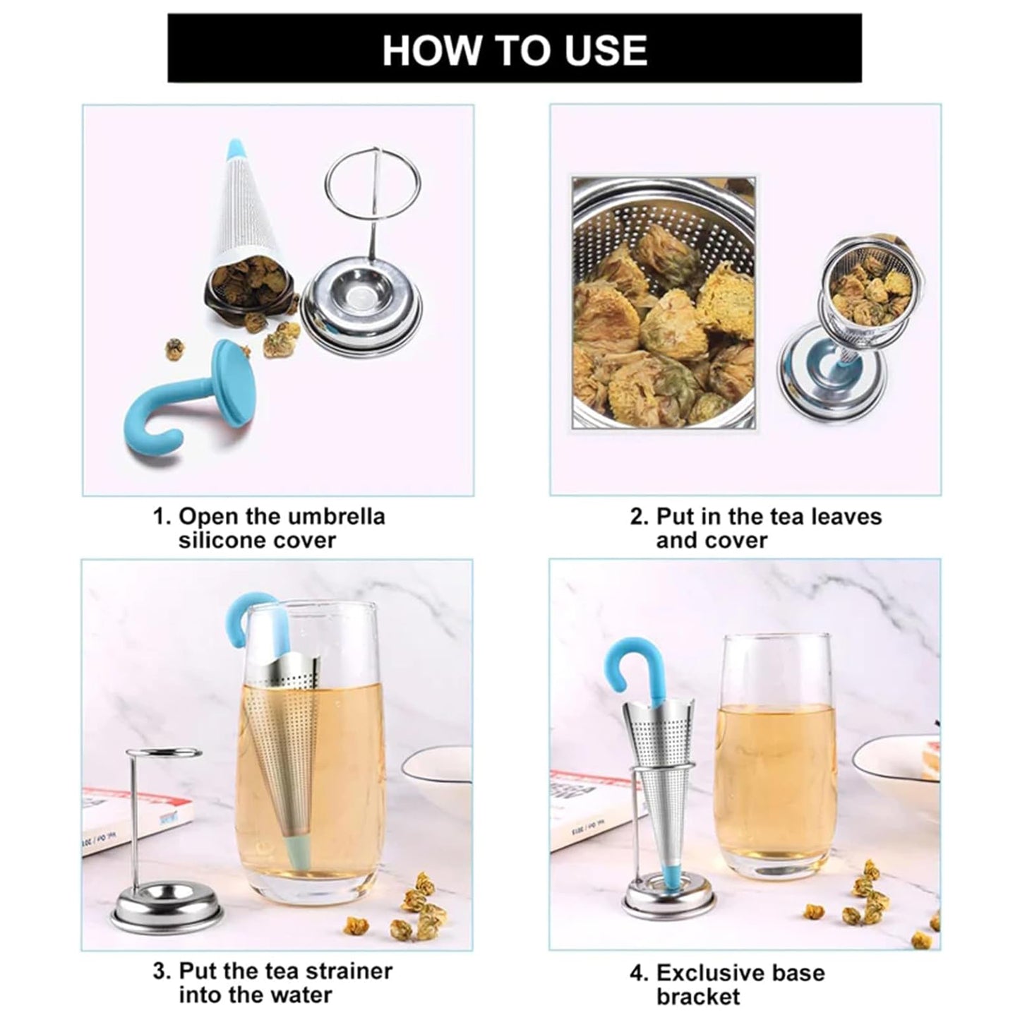 Reusable Cute Umbrella Tea Strainer With Tray Stand (1 Pc) - Springkart 