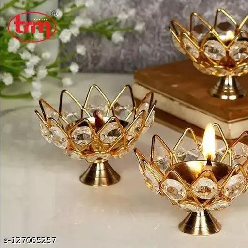 diya / akhand diya / crystal lamp / crystal diya/diamond crystal diya Brass Table Diya (Height: 3 inch)