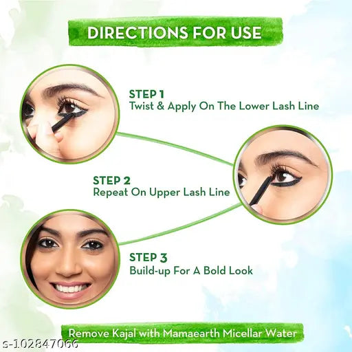 Mamaearth Charcoal Black Long Stay Kajal Black Waterproof,with Vitamin C & Chamomile for 11-Hour Smudge-free Stay - 0.35 gm