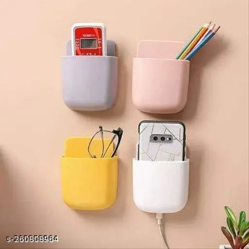 Phone Remote Storage Shelf Case Mobile Stand for Home Kitchen Bedroom (Plastic, Multicolor) (4 PCS)