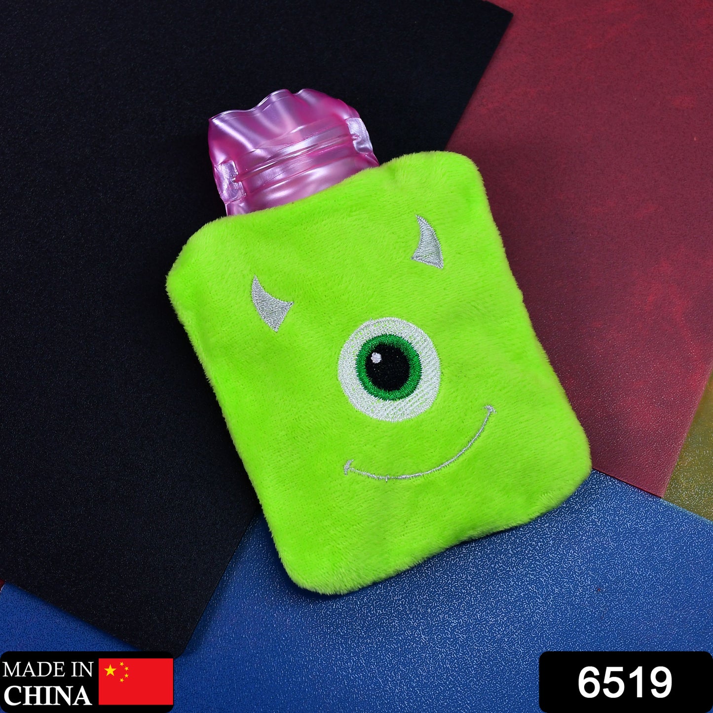 6519 Green One Eye Monster Print Small Hot Water Bag With Cover For Pain Relief Neck Shoulder Pain And Hand Feet Warmer Menstrual Cramps. - Springkart 