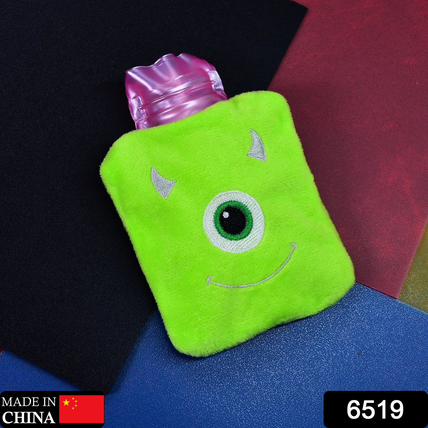 6519 Green One Eye Monster Print Small Hot Water Bag With Cover For Pain Relief Neck Shoulder Pain And Hand Feet Warmer Menstrual Cramps. - Springkart 