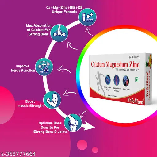 Calcium Supplement 1000mg with Vitamin D3, Magnesium, Zinc & Vitamin B 12 For Men & Women/ For Immunity, Bone & Joint Support - 30 N - Springkart 