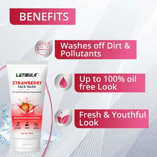 Vitamin C,Aloe Vera & Strawberry Skin Whitening Brightening Facewash, Tan Removal Face wash (150ML) Combo
