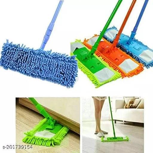 Wet and Dry Cleaning Flat Microfiber Floor Cleaning Mop with Telescopic Long Handle Dry Mop, Standard (Multicolour) - Springkart 