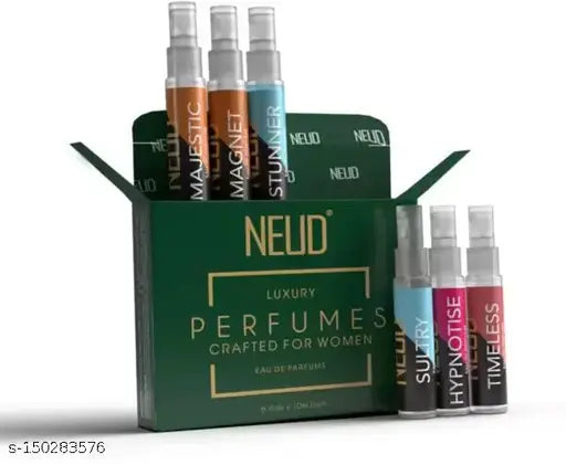 NEUD Luxury Eau De Perfume Gift Set 6 x 10 ml for Women |Eau De Parfums Fruity, Rosemary, Floral, Sandalwood, Lavender, Jasmine Scent | Long Lasting Fragrance EDP Set-Pack of 1 - Springkart 